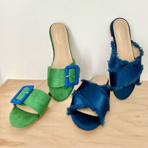 Scoop NYC Blue Fringe Slide Sandals Kate Spade Tory Burch Criss Cross